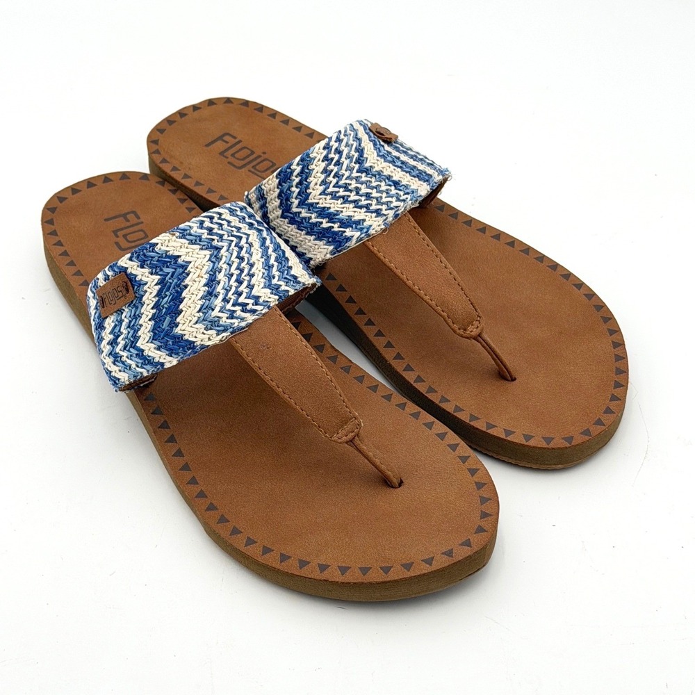 Flojos Womens Blue White Chevron Woven Thong Sandals Flip‎ Flops Size 7